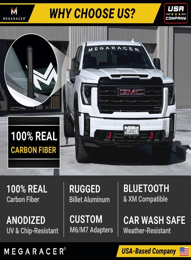 Mega Racer Anodized 3" Short Black Carbon Fiber Truck Antenna for Chevy Silverado & GMC Sierra 1500 2500 (1999-2026) – Billet Aluminum, UV & Chip-Resistant, Car Wash Safe, Small Stubby Replacement Accessories - Image 5